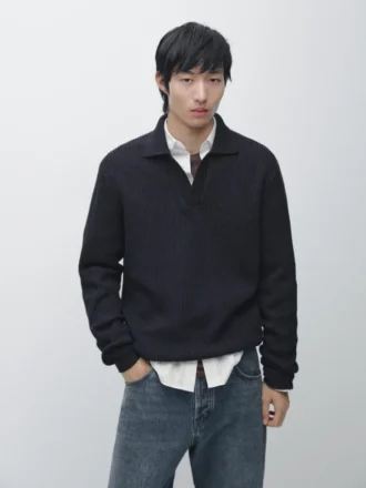 Cotton Knit Polo Sweater