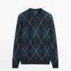 Cotton Knit Sweater with Argyle Detail