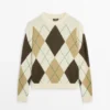 Cotton Knit Sweater with Argyle Detail