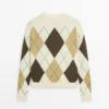 Cotton Knit Sweater with Argyle Detail
