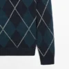 Cotton Knit Sweater with Argyle Detail