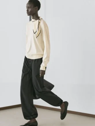 Cotton Knit Sweater with Scarf Detail