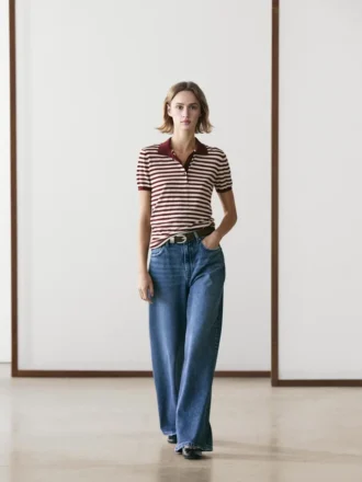 Cotton Polo Shirt with Striped Details