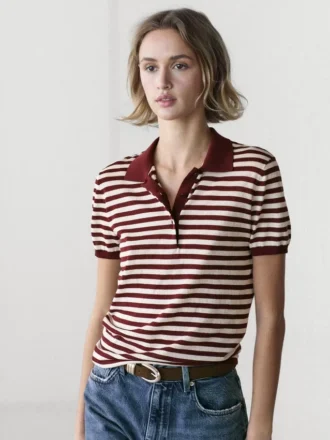 Cotton Polo Shirt with Striped Details