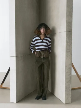 Cotton Striped Knit Polo Sweater