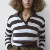 Cotton Striped Knit Polo Sweater