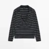 Cotton Striped Knit Polo Sweater