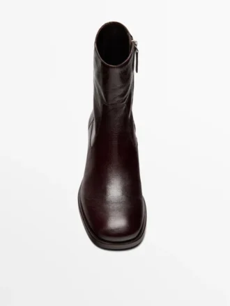 Crackled Leather Flat Ankle Boots