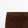 Cropped Suede Leather Trousers with Drawstrings