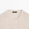 Cutwork Wool Blend Henley Sweater