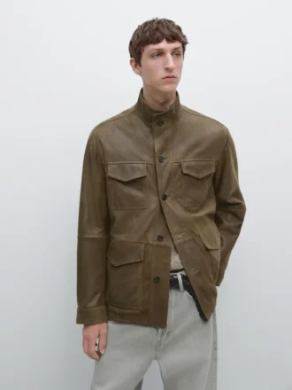 Distressed-Effect Goatskin Leather Jacket