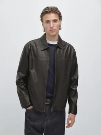 Distressed Effect Leather Jacket