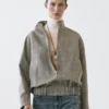 Flecked Bomber Jacket with Scarf