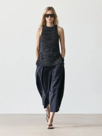 Cotton Blend Wide-Leg Trousers