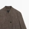Flecked Wool Blend Coat with High Collar