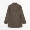 Flecked Wool Blend Coat with High Collar