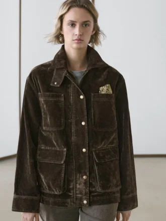 Flocked Denim Jacket with Collar Detail