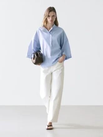 Flowing Blouse with Buttoned Collar Detail