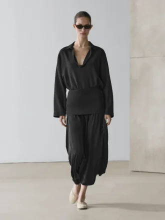 Flowing Cotton Blend V-Neck Shirt