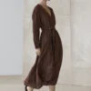 Flowing Linen Blend Midi Dress with Belt