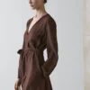 Flowing Linen Blend Midi Dress with Belt