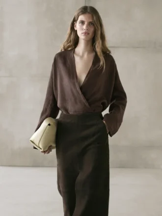 Flowing Loose-Fitting Linen Wrap Blouse