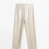 Flowing Metallic Linen Trousers