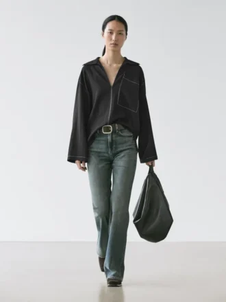 Flowing Wool Blend Overshirt with Pocket Detail