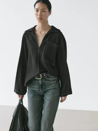 Flowing Wool Blend Overshirt with Pocket Detail