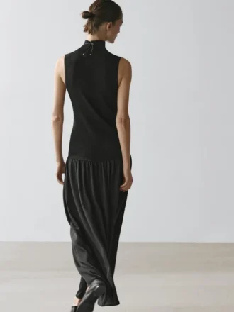 Knit Midi Dress with Contrast Detail