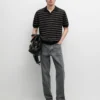 Knit Polo Sweater with Contrast Stripes
