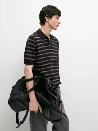 Knit Polo Sweater with Contrast Stripes