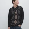 Knit Sweater with Argyle Detailing