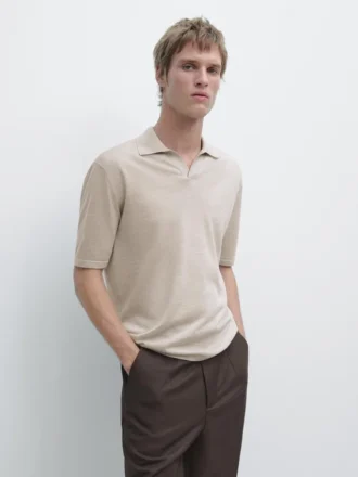 Knit V-Neck Polo Shirt