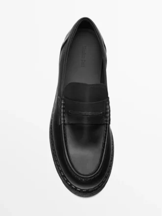 Leather Track-Sole Loafers with Penny Strap