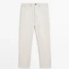 Lightweight Linen Trousers with Herringbone Detail
