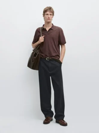 Linen and Cotton Short Sleeve Polo Shirt