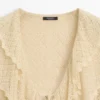 Linen Blend Cardigan with Ruffle Details