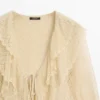 Linen Blend Cardigan with Ruffle Details