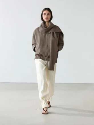Linen Melange Bomber Jacket with Scarf