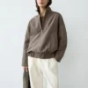 Linen Melange Bomber Jacket with Scarf