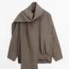 Linen Melange Bomber Jacket with Scarf