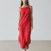 Linen Midi Dress with Straight Neckline
