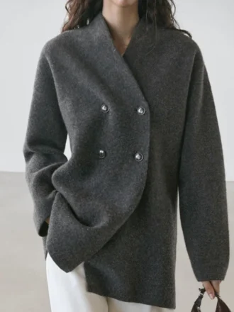 Long Double-Breasted Wool Cardigan