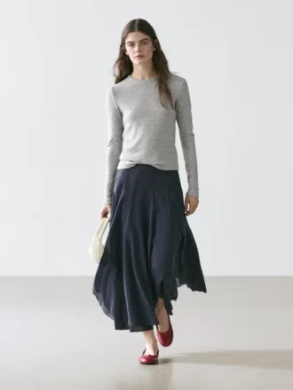 Long Sleeve T-Shirt with Flecked Detail