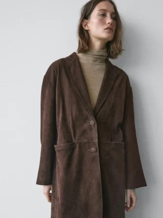 Long Suede Leather Coat