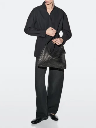 Mid-Sized Braided Leather Shoulder Bag