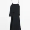 Midi Dress with Asymmetric Ruffle Detail
