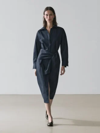 Midi Shirt Dress with Scarf Detail