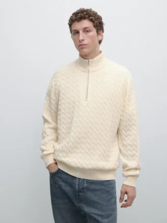 Mock Neck Knit Sweater with Zip